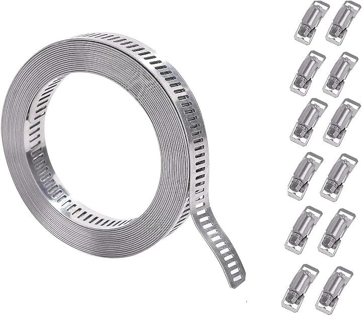 ホースクランプ 配管用 ホースバンド ダクトクランプ ダクトバンド ステンレス 長さ調整 排気ダクト ファスナー付き 長さ：10m ファスナー12個(長さ：10m ファスナー12個)