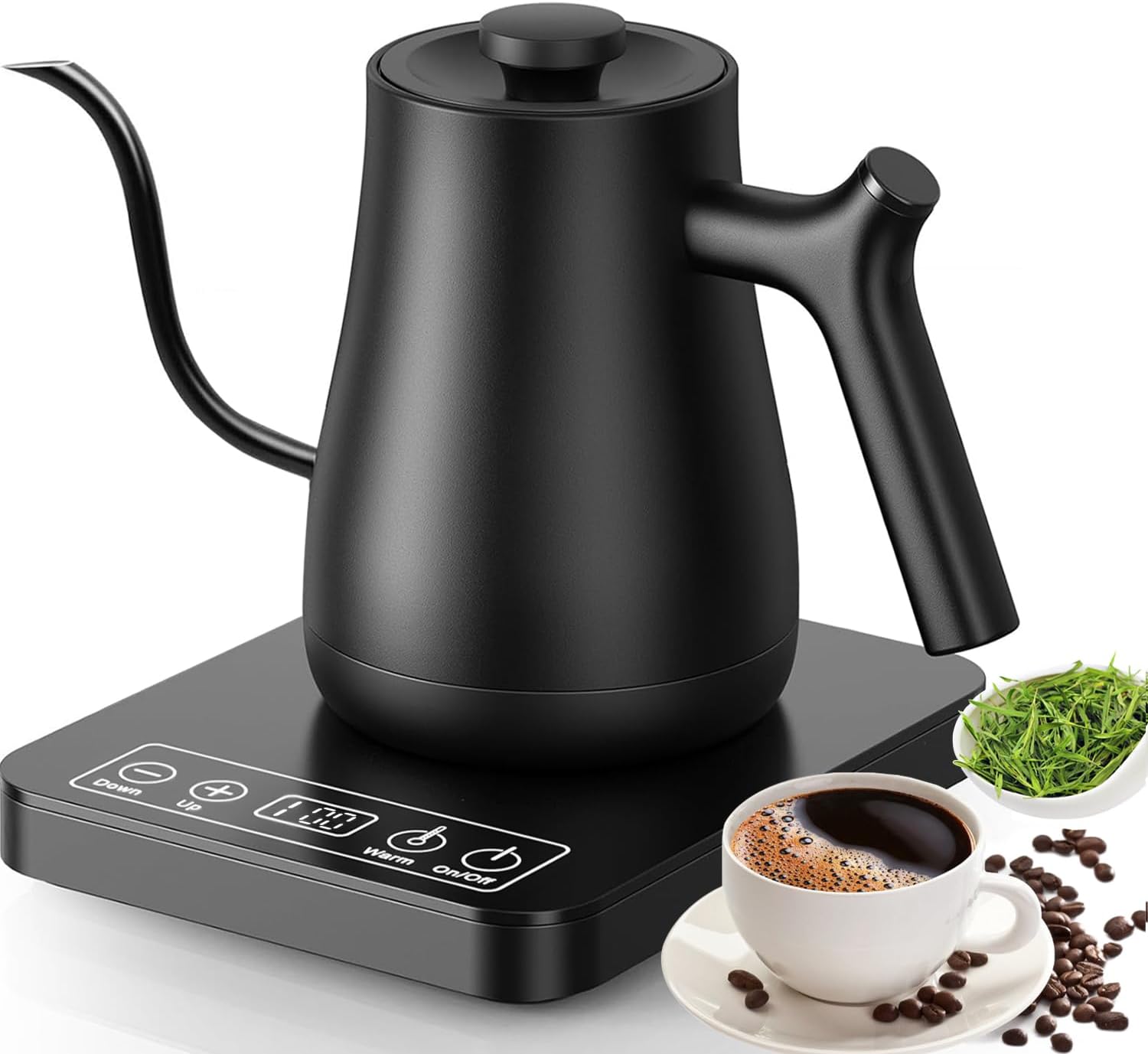 電気ケトル 温度調節 コーヒーケトル 細口 ドリップ 1200W 1℃単位温度設定/保温機能付き/ドリップタイマー機能/空焚き防止機能/自動電源オフ 0.8L 温調 電気 小型 PSE認証済み 日本語