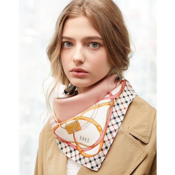 ピンク チェーンプリント シルク スクエアスカーフ DCSC2F142P2