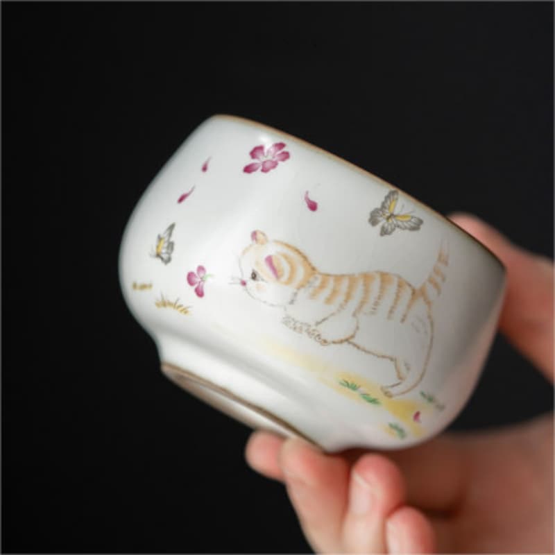 【保存版】 サンプル茶碗陶磁器釉薬かわいい猫茶マスターカップカンフーシングルカップ小カップ セラミック