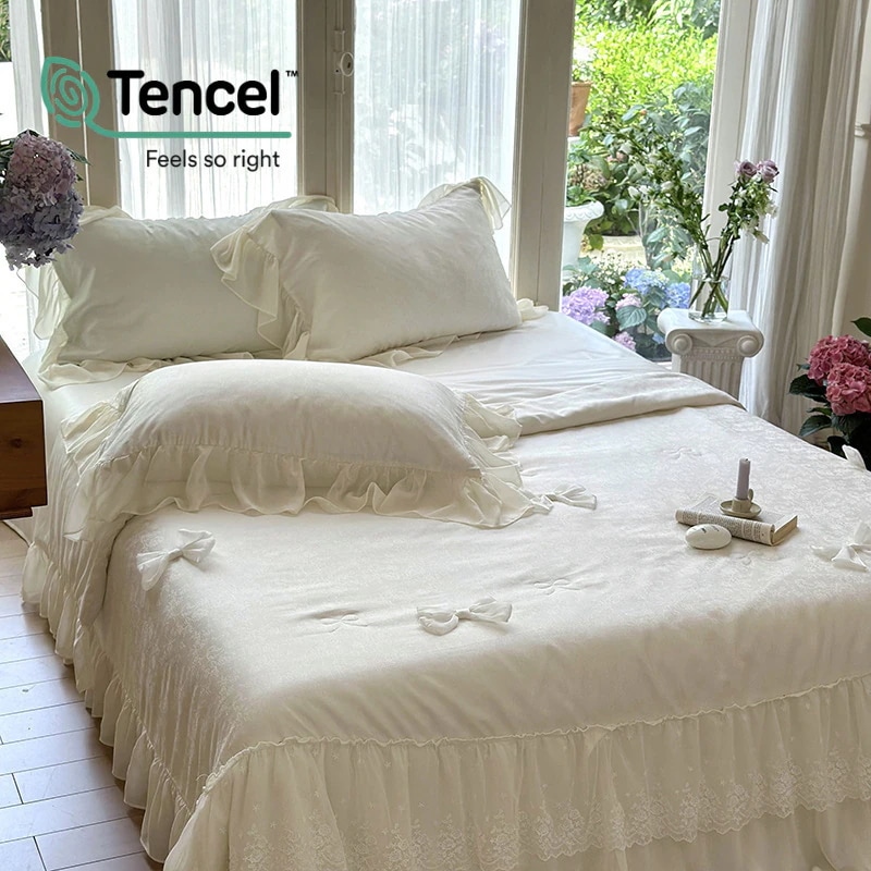 夏のクールな感覚ティアンシ夏クールなキルト4ピースセットガールズハートボウフレンチシフォンブラックイヤーズエアコンシンキルト