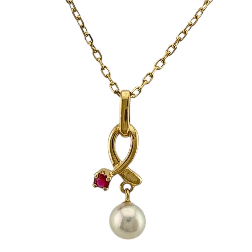 ミキモト ネックレス 18金 K18イエローゴールド パール MIKIMOTO 中古 美品