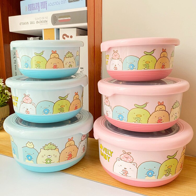 コーナー生物保存漫画ステンレス鋼スリーピース揚げエビ丸型断熱インスタントヌードルボウル