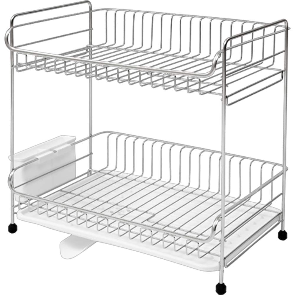 アイリスプラザ 水切りラック 突っ張り一人暮らし 水切り かご シンク上 バスケット ステンレス製 2段 ワイドサイズ ホワイト 省スペース 突っ張り水切りラック SSDD-2M