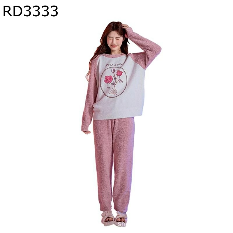 パジャマ ルームウェア レディース 薔薇柄 花柄 寝巻き ナイトウェア 部屋着 フランネル い 裏起毛 厚い ぱじゃま 便利服 シンプル 柔らかい 女の子 秋冬着 日常 フリーサイズ