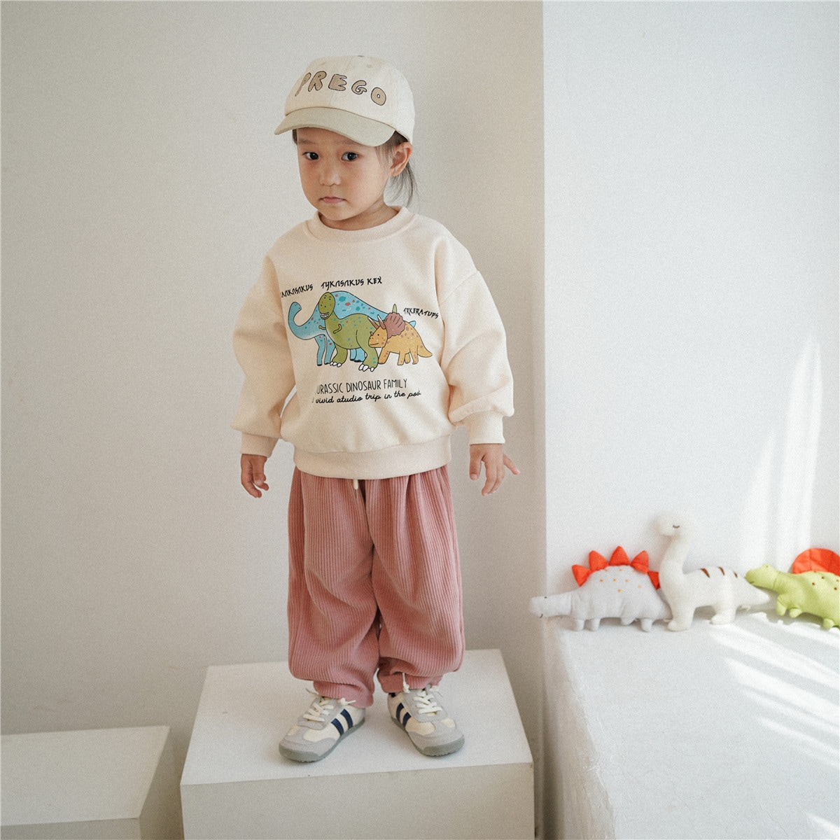 2024秋の新作厚手トップス 韓国子供服恐竜プリントラウンドネックパーカー