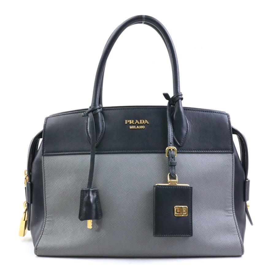 プラダ PRADA ハンドバッグ レザー ブラック×グレー レディース r10310a
