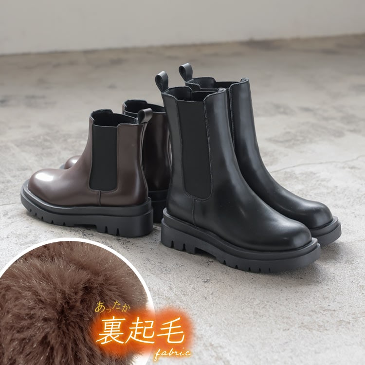 [ ショート丈 ミドル丈 ] インナー ファー サイドゴアブーツ [I2386] レディース シューズ 靴 ショートブーツ 裏起毛 楽ちん 痛くない ショートブーツ ハイカット ローカット 冬 黒 ト
