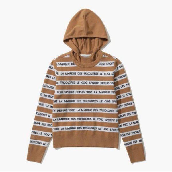 ゴルフTシャツ KQF GO422LKPO2-CMEL 女性ストライプフード防風セーター / CMEL