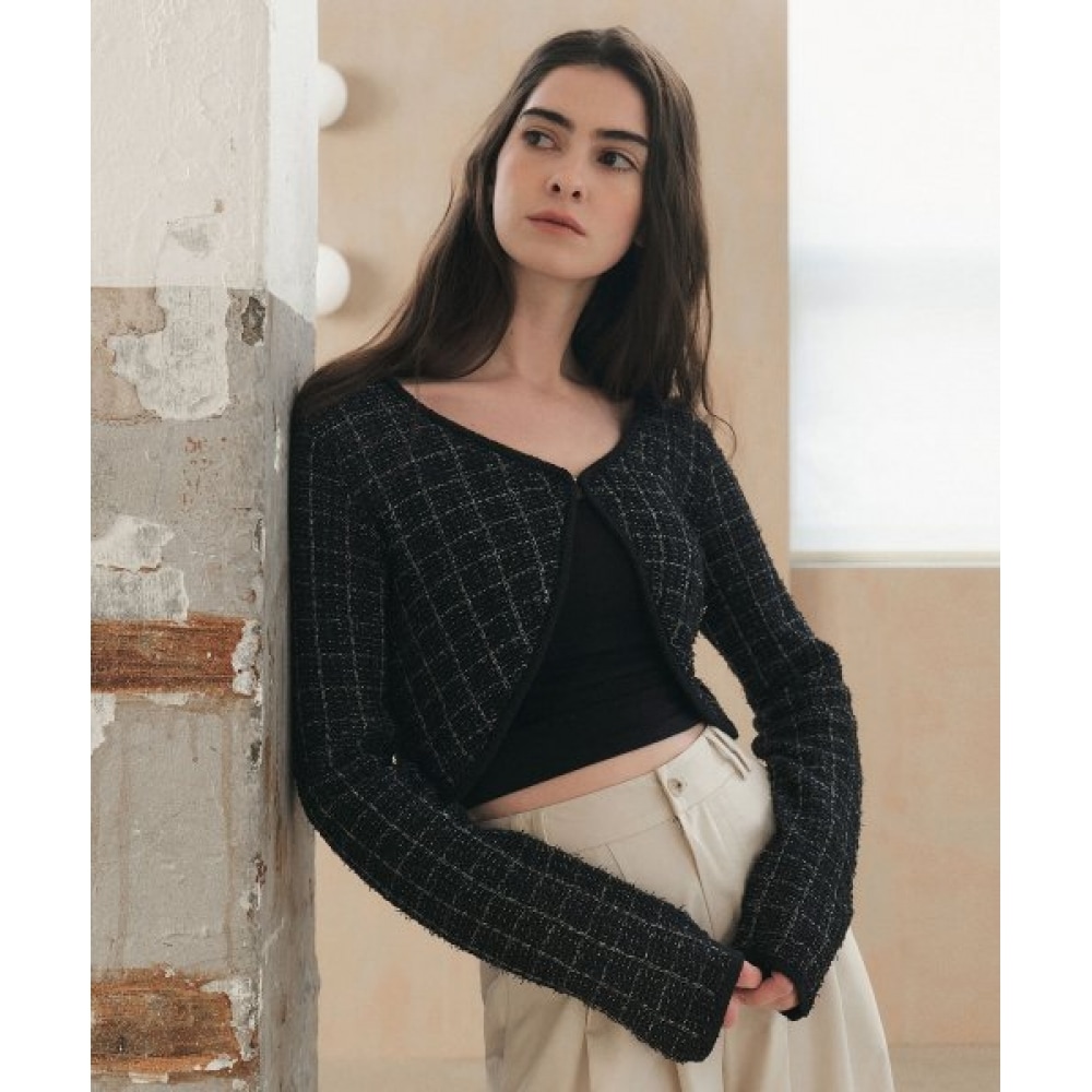 シティブリーズツイードボレロカーディガン_ブラック