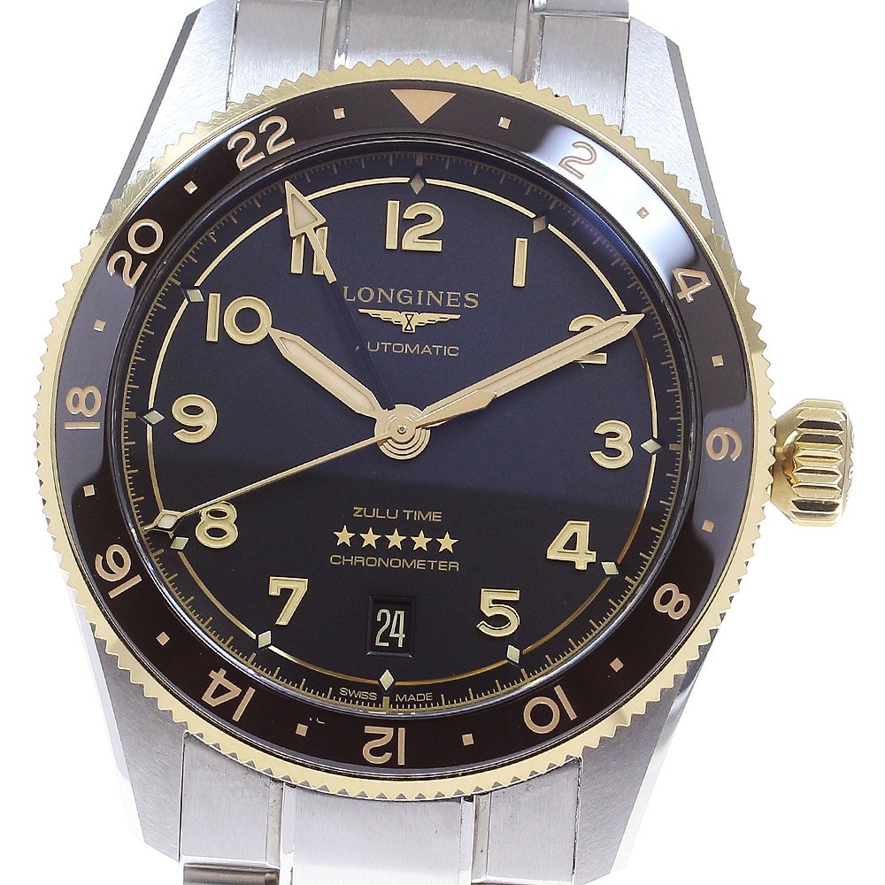 ロンジン LONGINES L3.802.5 ロンジン スピリット ZULU TIME GMT デイト 自動巻き メンズ 箱・保証書付き_838205【中古】