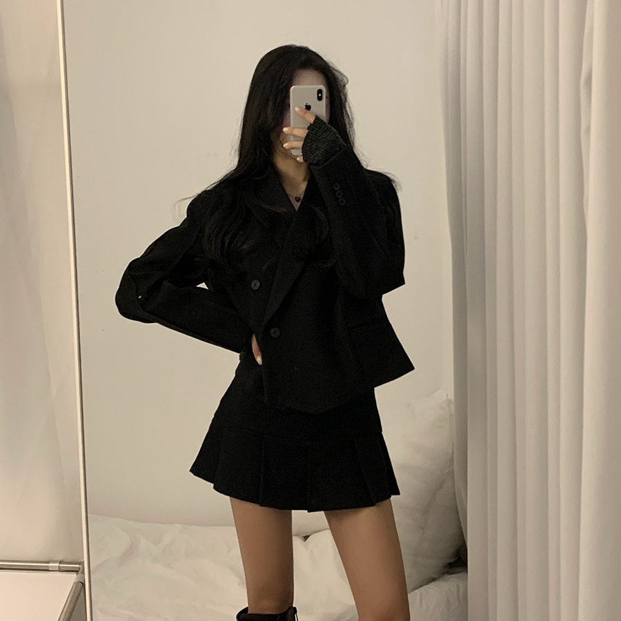 [ウール30%] クロップド ダブル コート