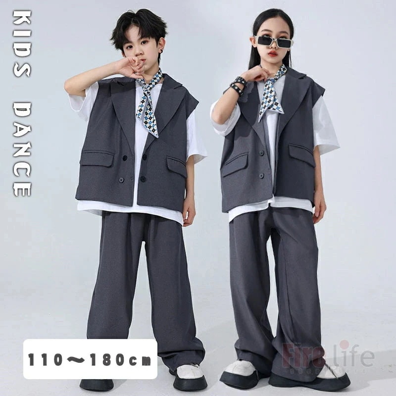 ダンスウェアセール ダンス衣装 キッズ スーツセット ベスト ヒップホップ セットアップ ロングパンツ ガールズ 男の子 ヒップホップ 韓国 ステージ衣装 ダンスモデル ダンス初心者 応援団 練習着