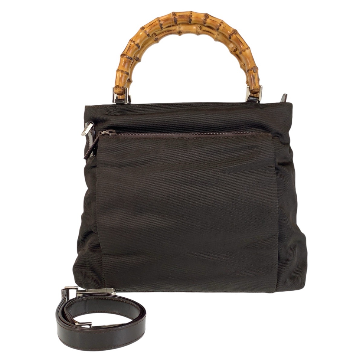 美品 バンブー ブラウン シルバー金具 ナイロン/バンブー 002 2058 0508 5 ハンドバッグ ショルダーバッグ 2way レディース 410371