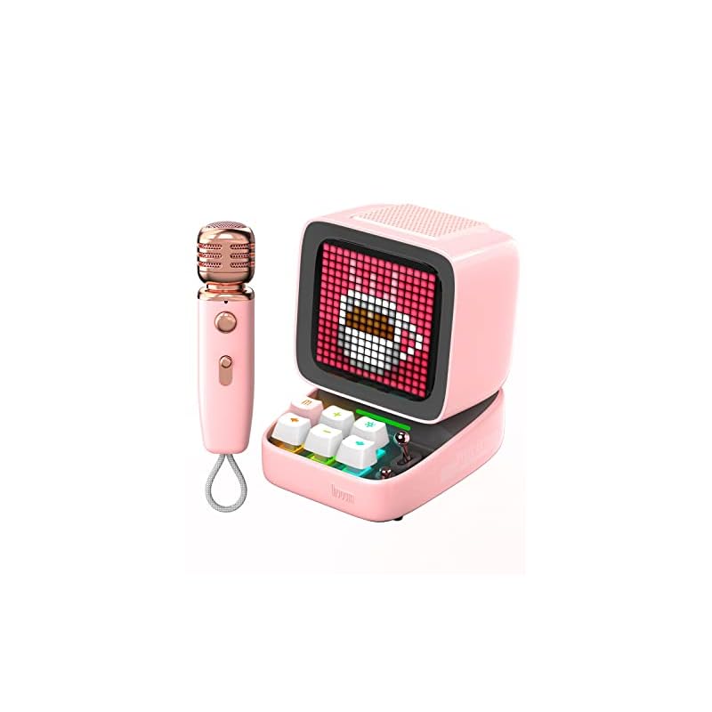 Divoom Ditoo-Mic ワイヤレスBluetoothスピーカー カラオケ自宅用/マイク/ドット絵 低音強化/USB-C接続/microSDカード/APP多機能操作（ピンク）