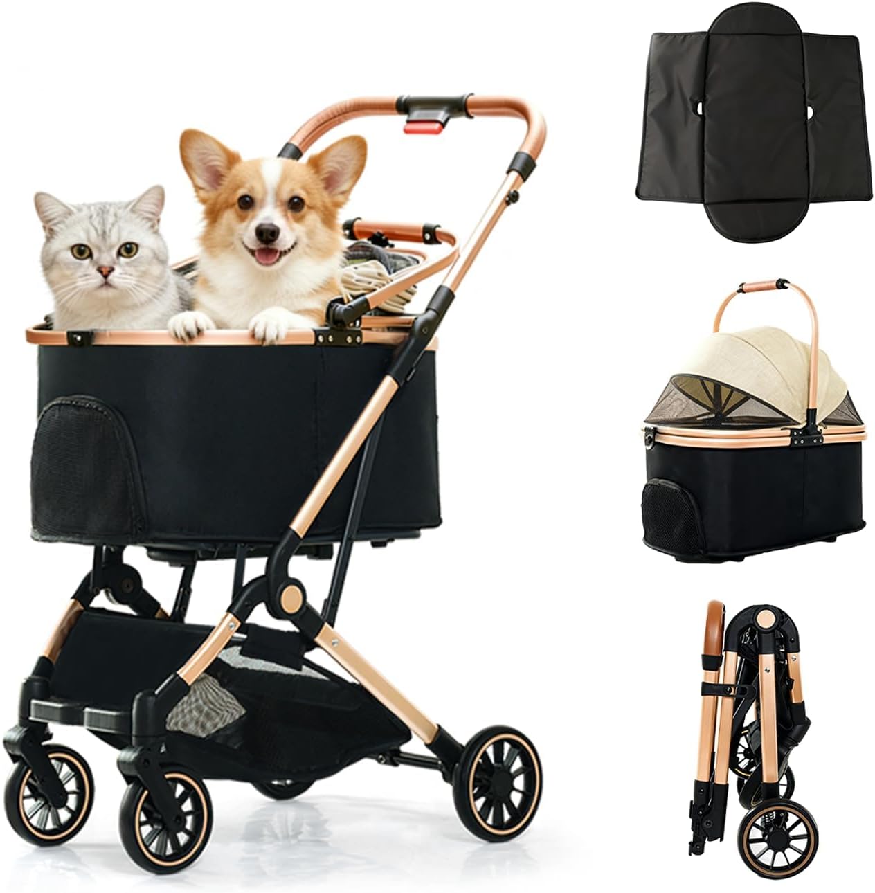 MUNDUSペットカート 分離型 犬用バギー 小型犬/中型犬/猫 多頭対応 取り外し可能 犬用カート 前輪360後輪ブレーキ付 飛び出し防止ペットバギー 大容量空間 通気窓 快適性