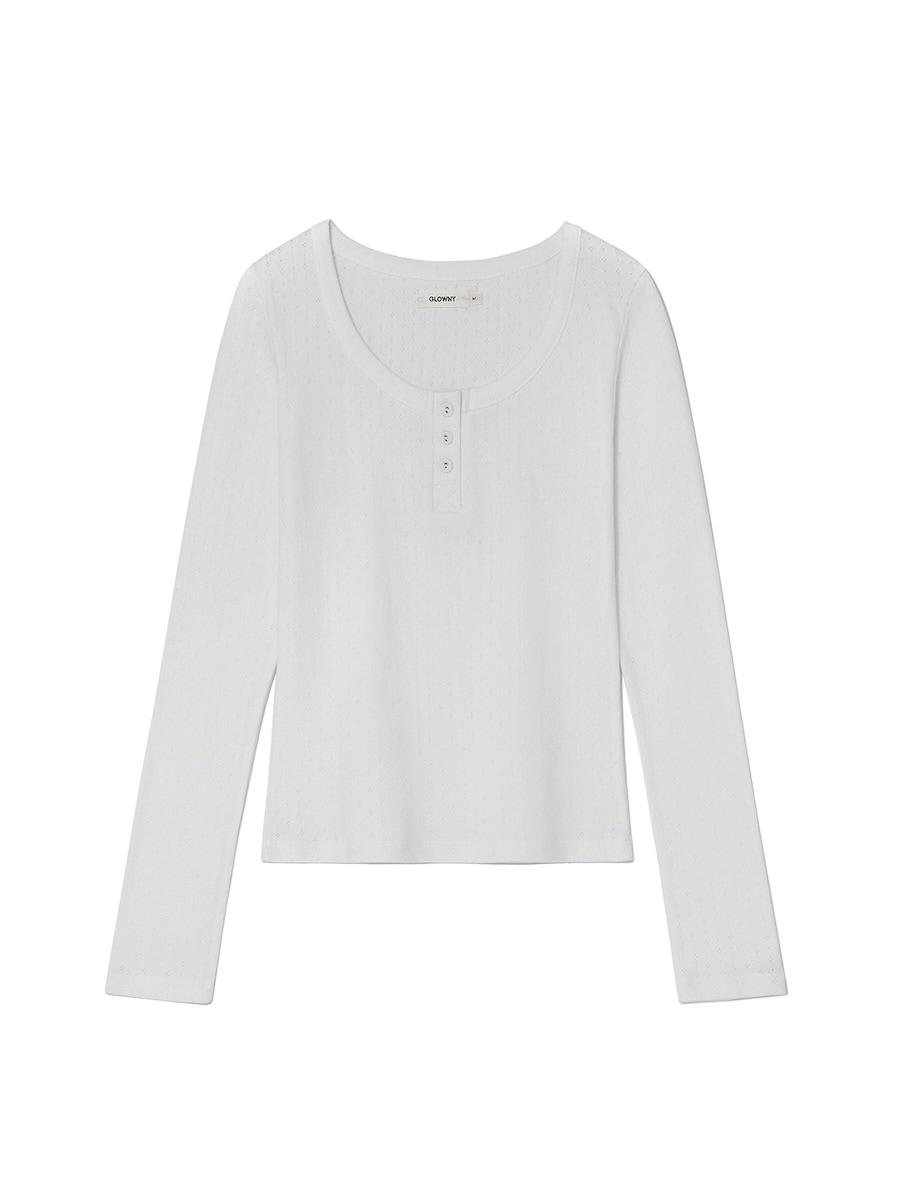【GLOWNY】 PROVINCE EYELET LONG SLEEVE : WHITE