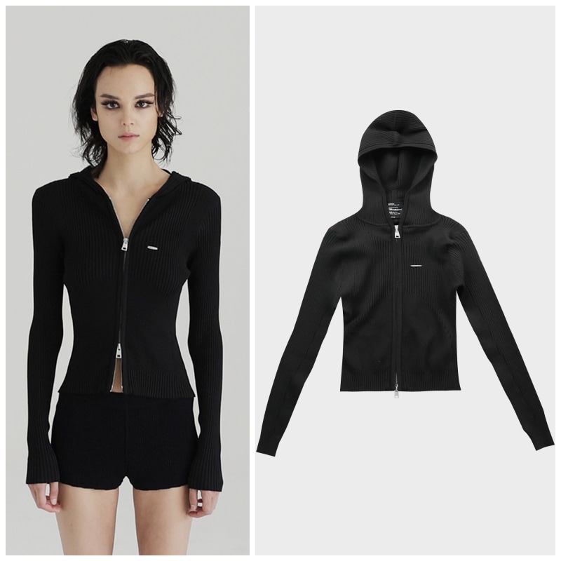 【BADBLOOD】 KNIT HOODED ZIP-UP : BLACK