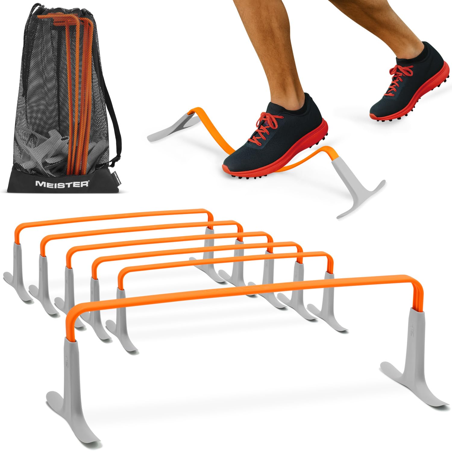 Qoo10最安値挑戦 Meister ZoomFlex アジリティハードル キャリーバッグ付き - フレックスセーフ モジュラー スピードトレーニング - 高さ6インチ セーフティオレンジ - 6個セ 5,891円