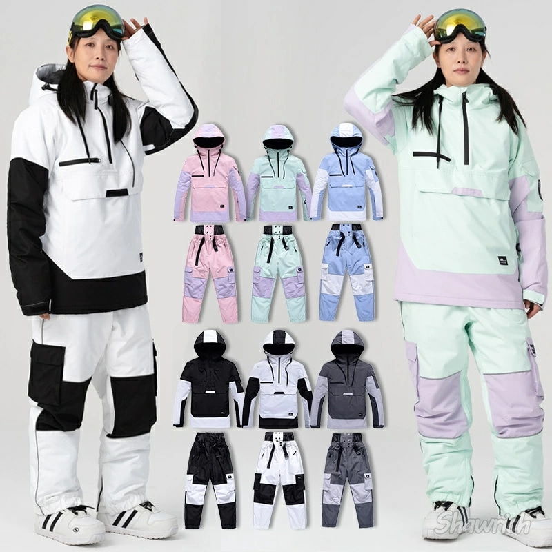 スノーボードウェア 上下セット スノボウェア スキーウェア セットアップ プルオーバーパーカー ジャケット ロングパンツ トップス ボトムス 長ズボン メンズ レディース 耐水15000mm 男女兼用