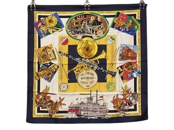 スカーフ カレ90 シルク100% - THE ORLEANS NEW-ORIGINAL CREOLE JAZZ 1923 マルチカラー 大判 ストール マフラー ブランド【本物保証】
