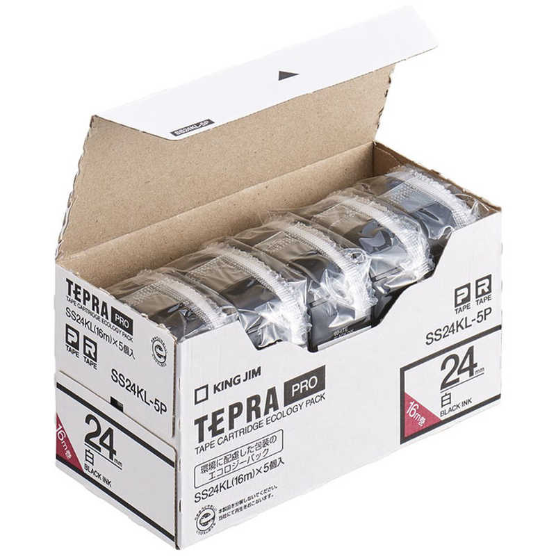 キングジム　白ラベルテープ テプラPRO(黒文字/24mm幅/ロングタイプ)エコパック(5個入り)　SS24KL‐5P (白ラベル) 7,293円