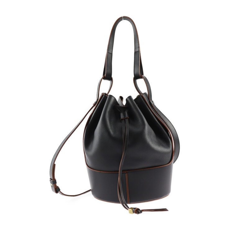 LOEWE ロエベ ショルダーバッグ 326 75AC30 バルーンバッグ ミディアム カーフスキン ブラック ブラウン ゴールド金具 アナグラム 巾着型 バケットバッグ 2WAY 本物保証 中古