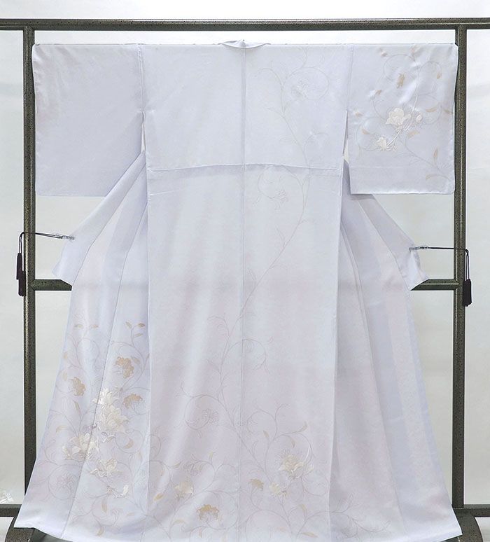 訪問着 新品仕立済 正絹 刺繍百合模様 身丈164.5cm 裄丈68cm ユリ 新品 仕立て上がり 着物 結婚式 入学式 卒業式 b1034