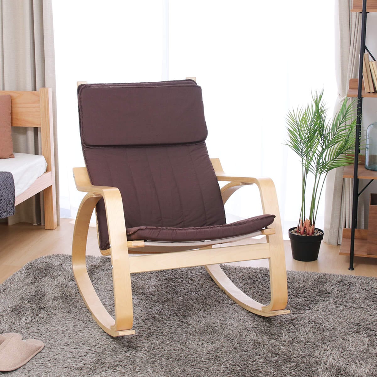 ロッキングチェア 座面高48cm リラックスチェアー スリム 1人掛け 椅子 ソファ チェア パーソナルチェア リラックスチェア 木製フレーム ファブリック 布 肘付き アーム