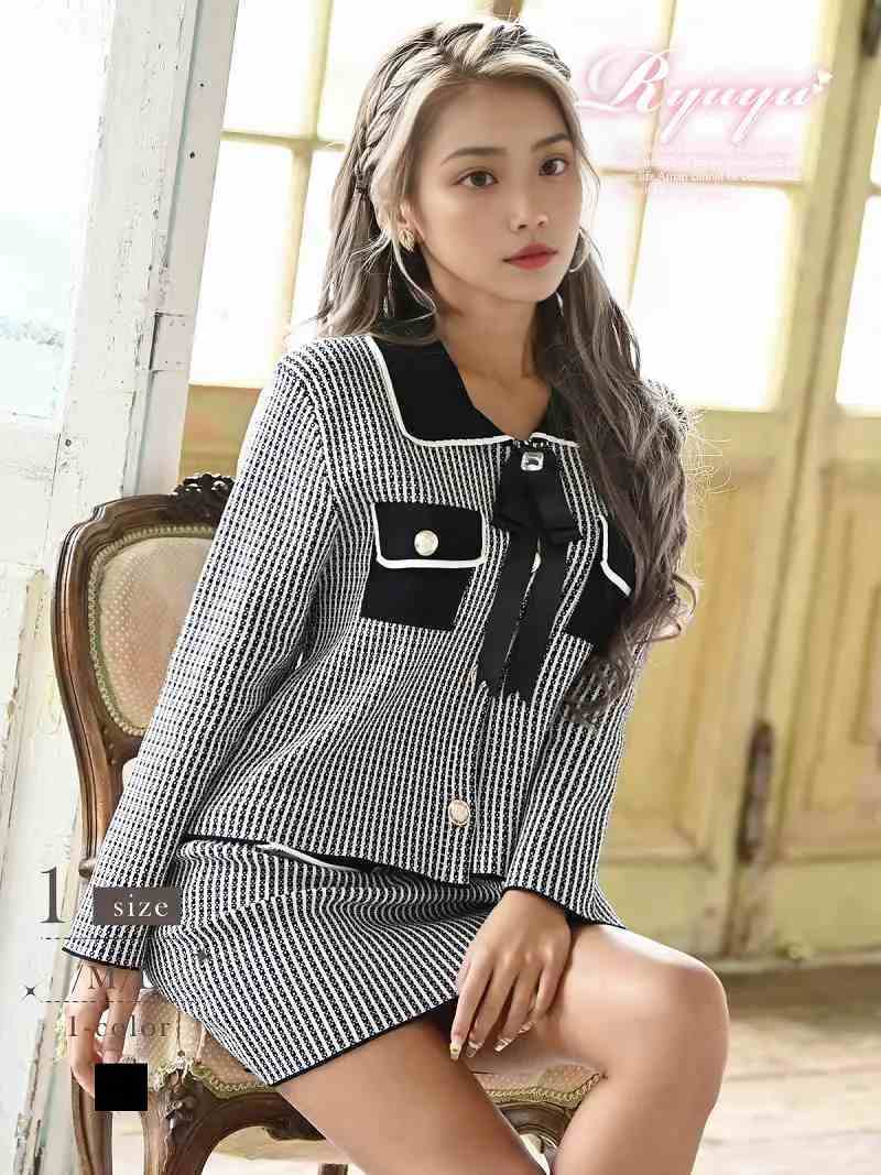 キャバスーツ 千鳥柄 ニット フォーマル ニットアップ お嬢様 上品 格子柄 式スーツ セットアップ Ryuyu