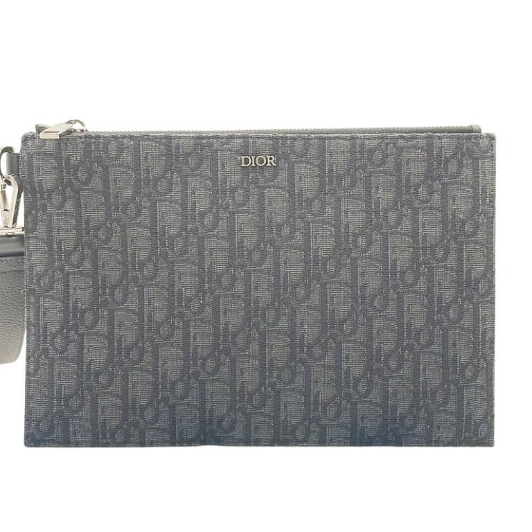 クラッチバッグ オブリーク キャンバス×レザー - セカンドバッグ シルバー金具 ブラック系 セカンドバッグ ハンドバッグ ブランド 鞄 ビジネス フォーマル 上品【本物保証】