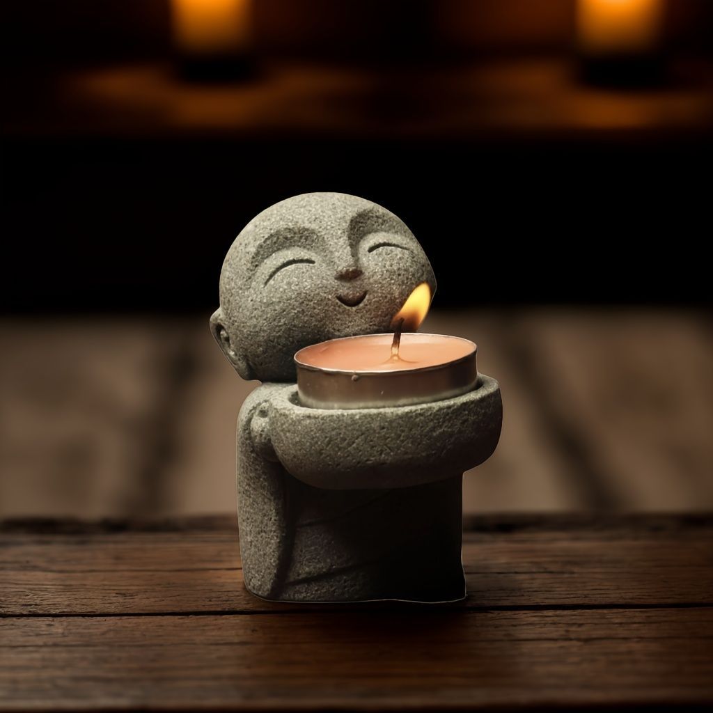 キャンドルホルダー キャンドルスタンド ロウソクを運んでいる僧侶 お坊さん 石材 インテリア 装飾 ユニーク リビング ダイニング オシャレ 可愛い 寝室 和モダンty531