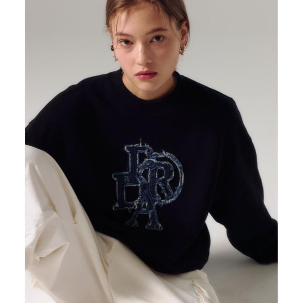 PRENDA PRDA DENIM PATCH CREWNECK SHIRT BLACK PRTTAACR03W