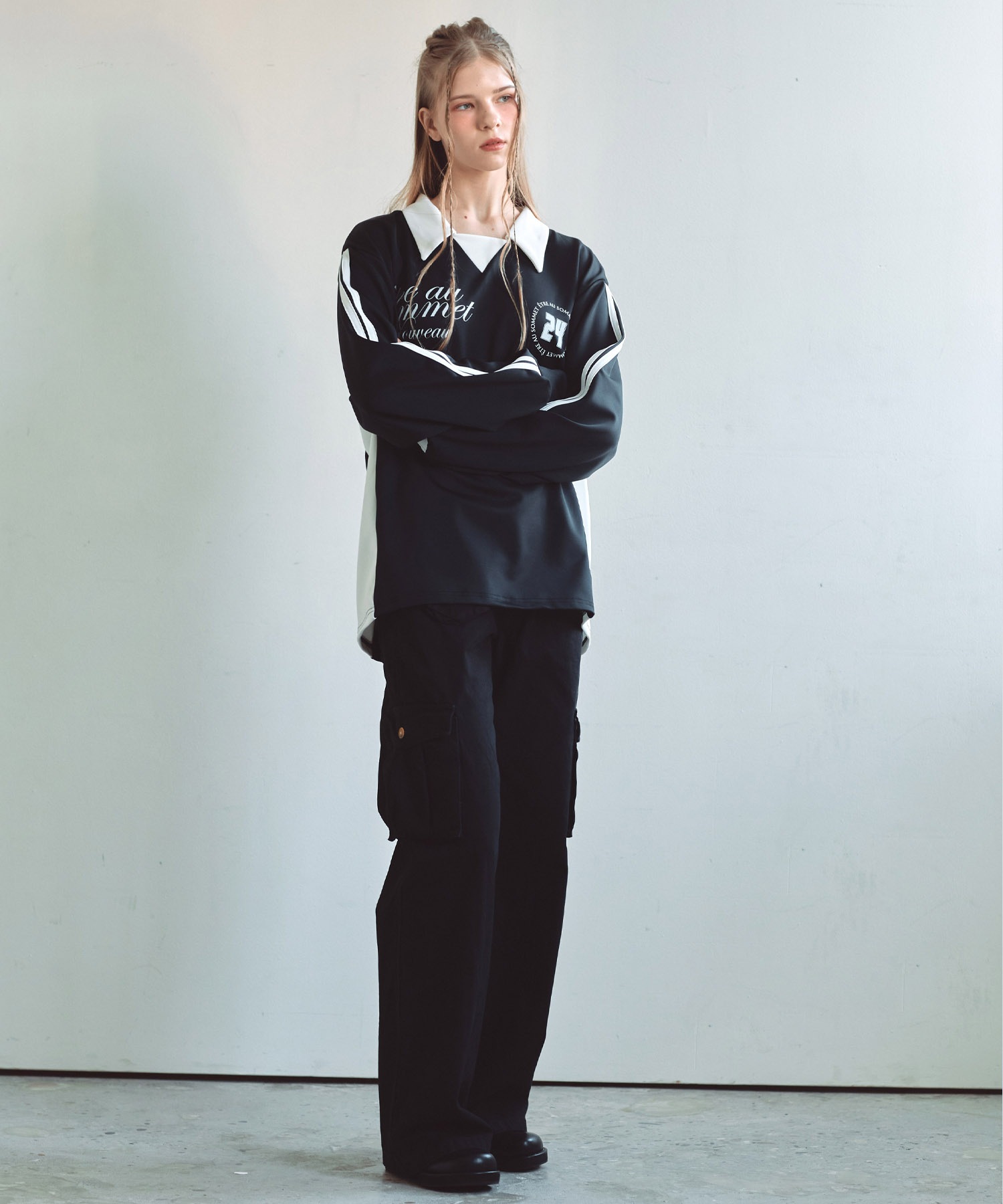 ナイロン カーゴ スナップ パンツ (ブラック)