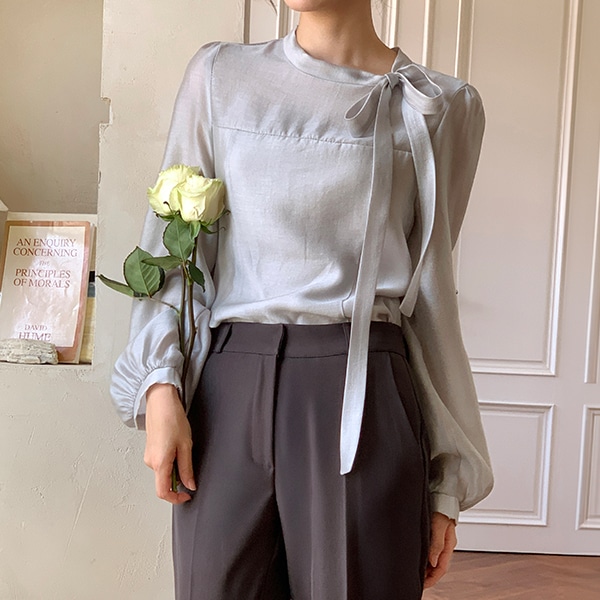 【ブランド品質／高級感】マルセル シースルー リボンストラップ 長袖ブラウス bs8427