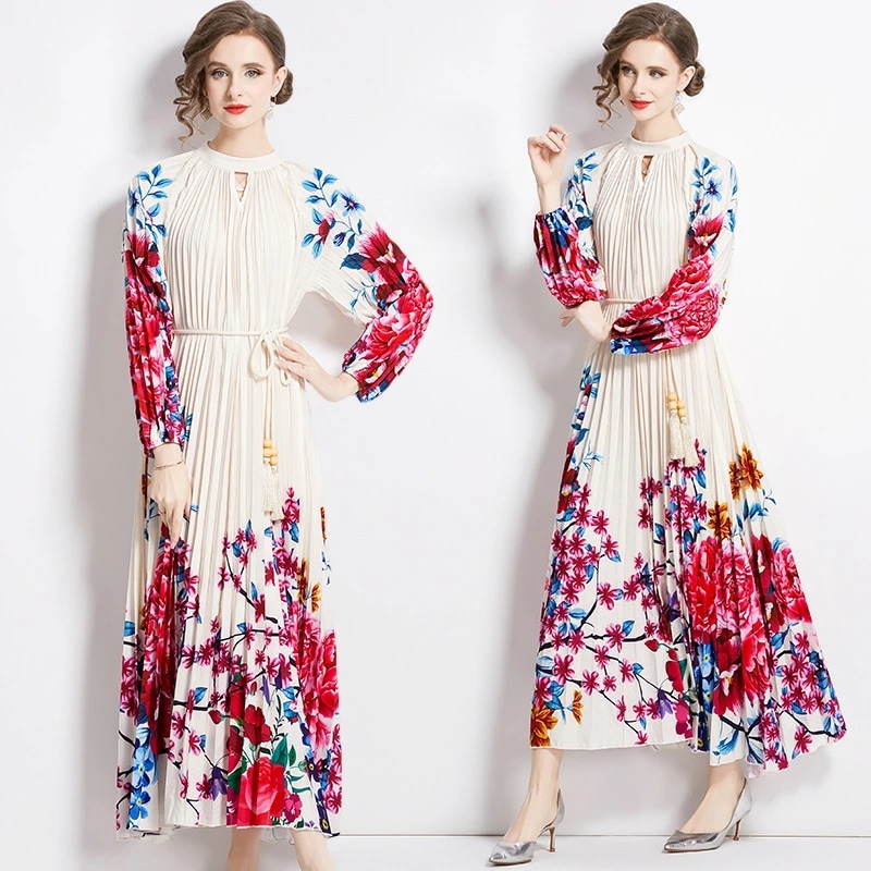 新品追加 F1色ベージュ ドレス ワンピース ワンピ パーティードレス ロングプリーツ パーティーワンピ 結婚式 二次会 カラオケクラシカル系 レトロ感 優雅印象 ベルト付き 華やか フジ花パ