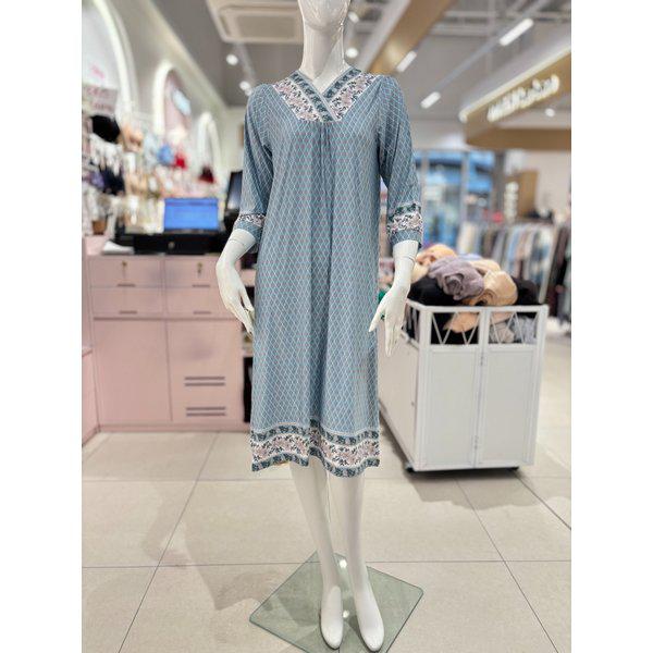 [驪州店] ボーダー花柄スパンしわにならない女性ワンピース室内着[VEV3922L] GR