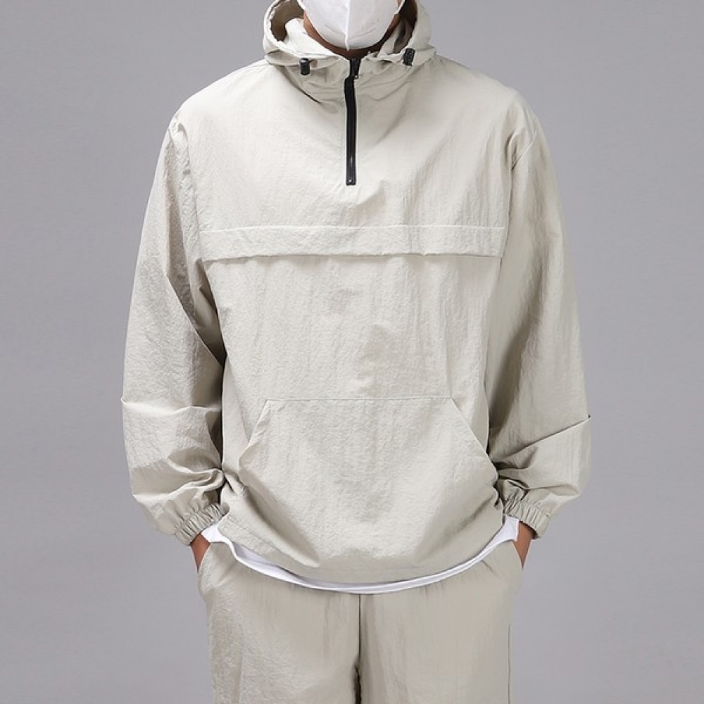 (Juans) ユニセックスオーバーフィットアノラックフードウィンドブレーカーハーフジップアップ DMJP3003