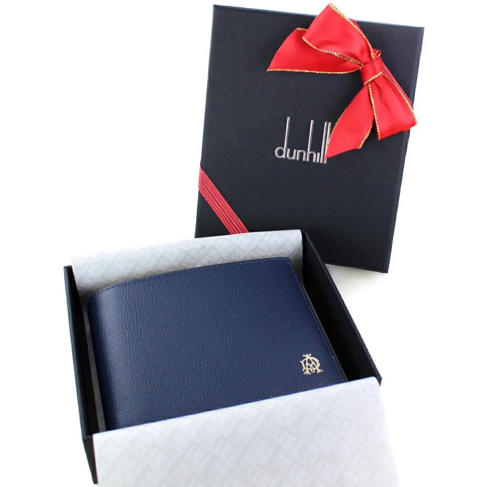 ラッピング済 ギフトセット ダンヒル メンズ 二つ折り財布 革 財布 ネイビー シンプル スリム 小銭入れ ブランド おしゃれ 男性 父 夫 誕生日 プレゼント 贈り物 実用的 プレゼント 手提げ紙袋