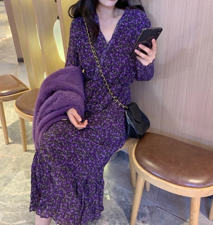 ワンピース デート モテアイテム フレアワンピース ロング丈 長袖 シフォン 可愛い きれいめ 上品 おしゃれ かっこいい 可愛い ラブリー キュート ガーリー クール モード系 セクシー