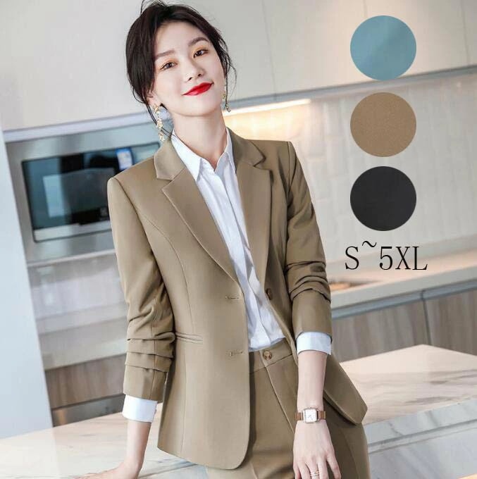 ズボン スーツセット 女性スーツ 韓国風 立体 セレモニースーツ 上下セット カジュアルスーツ 3点 ジャケット+パンツ＋シャツ エレガント パーティー スーツ レディーススーツ フォーマルスーツ マ