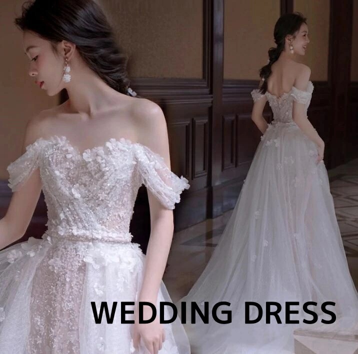 超人気,高評価!!パーティードレス ウエディングドレス 結婚式 レディースドレス 成人式 高級感 ホワイト 撮影 前撮り ロングドレス フランス風 ロマンティック 花嫁 礼服 チュールスカート オフシ