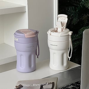 70PCS 保温カップ シンプル 純色 ストレート付き 保冷 ポータブル コーヒーカップ 日常用