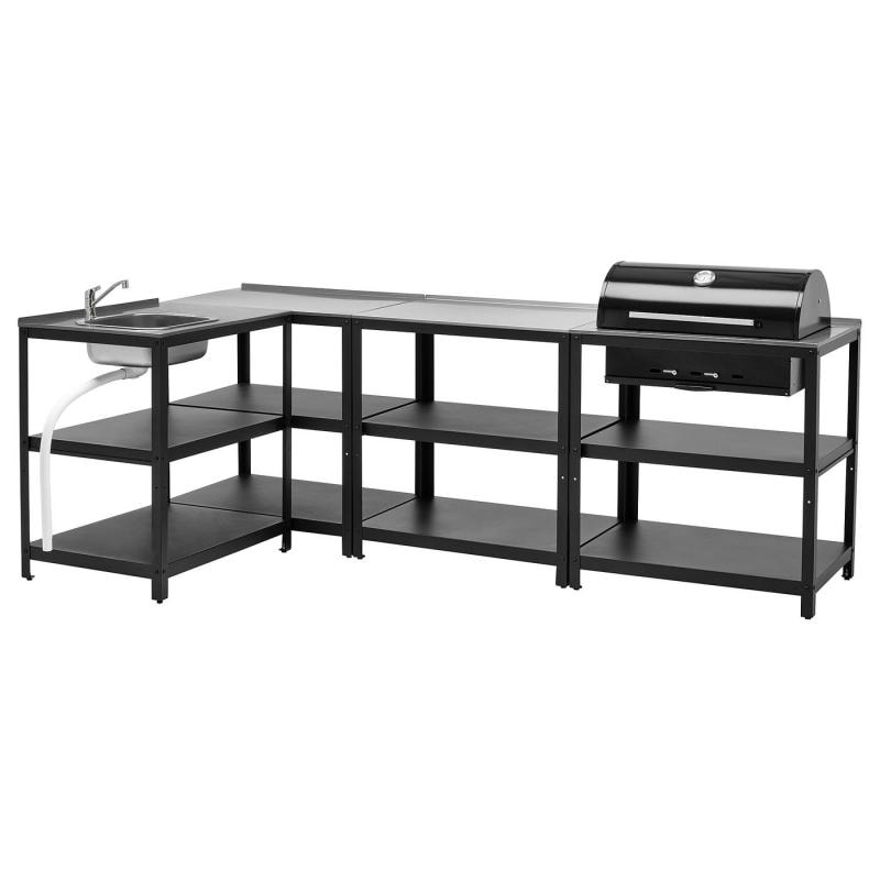 GRILLSKAR グリルシェール アウトドア用キッチン シンクユニット/チャコールバーベキュー付き - ステンレススチール 258x147 cm