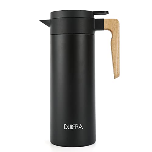 DUIERA1.5リットル魔法瓶ポット保温保冷ポット1500mlポットおしゃれなポットステンレスティーポット保冷ティーポット卓上ポット木製のハンドルと蓋付き黒