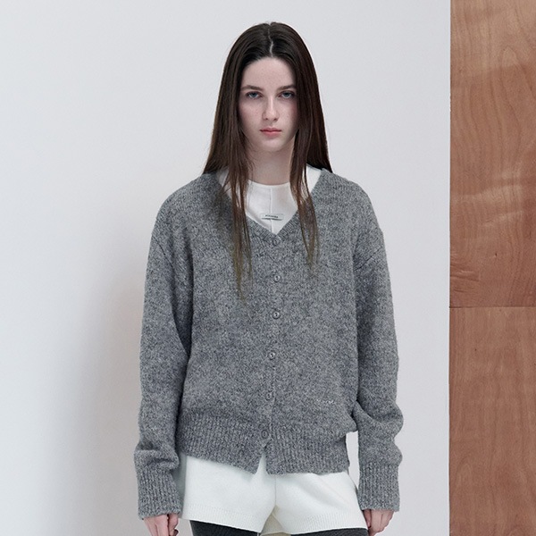 HAIRY V NECK LOOSE FIT CARDIGAN GRAY