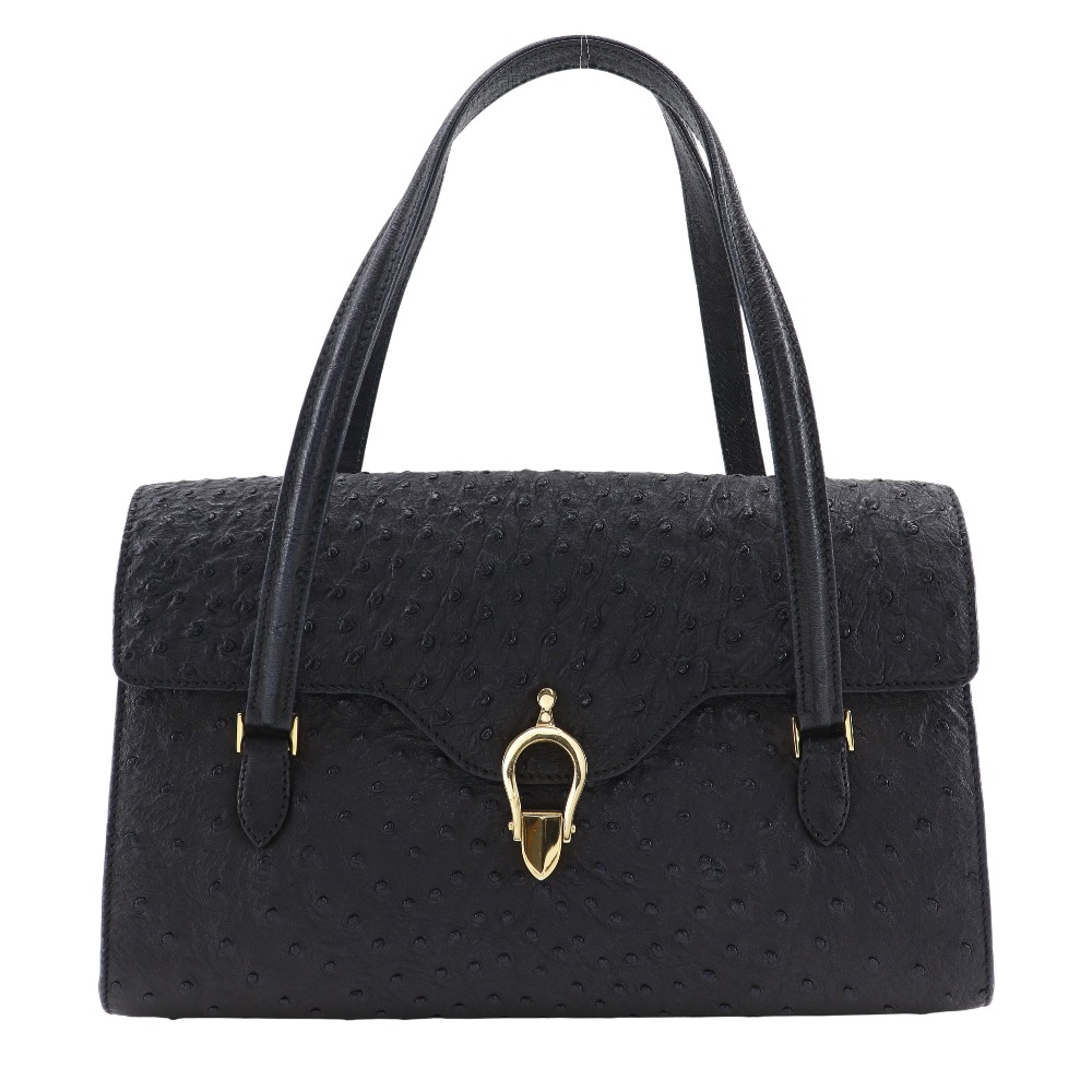 トートバッグ オーストリッチ 黒 レディース 中古品