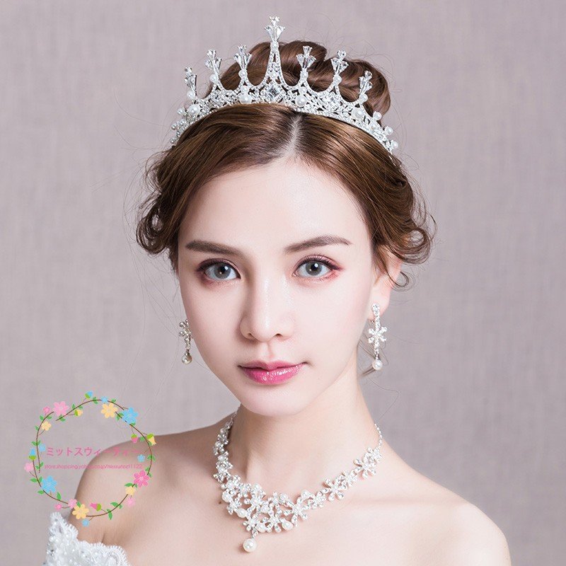ウエディング ヘッドドレス 安い ティアラ クラウン ネックレス イヤリング 結婚式 髪飾り 花嫁