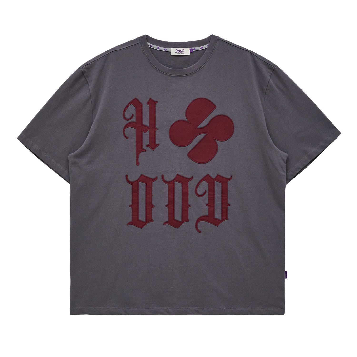 HOOD Logo applique half sleeve T-shirt CHARCOAL