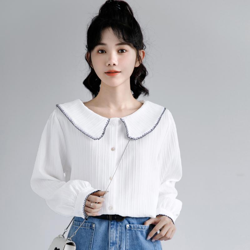 レディース 春秋 ホワイト カラー シャツ 長袖 トップス かわいい 襟 韓国 ガーリー おしゃれ お出かけ 外出